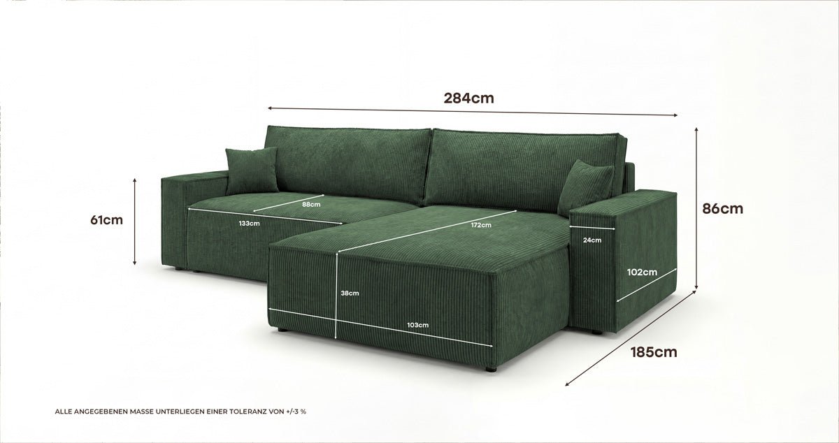Designsofa Vienna met slaap- en uitklapfunctie in Ribstof