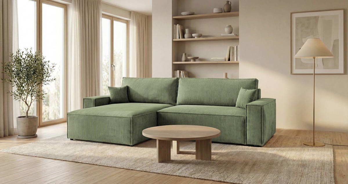 Designsofa Vienna met slaap- en uitklapfunctie in Ribstof