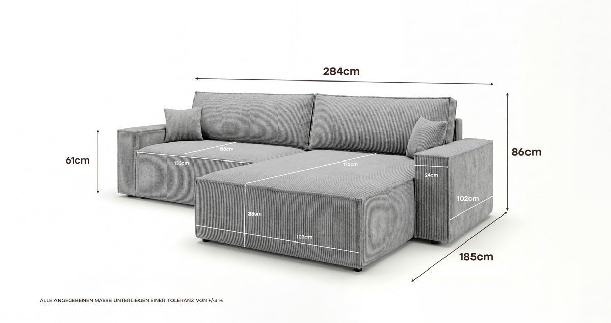 Designsofa Vienna met slaap- en uitklapfunctie in Ribstof