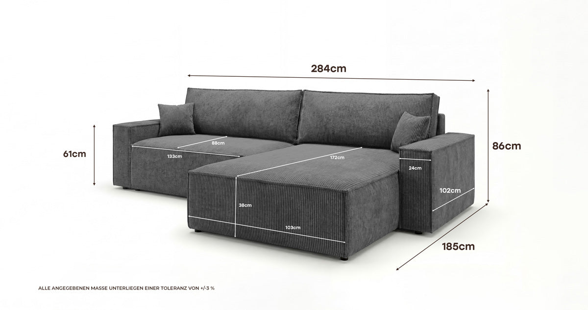 Designsofa Vienna met slaap- en uitklapfunctie in Ribstof