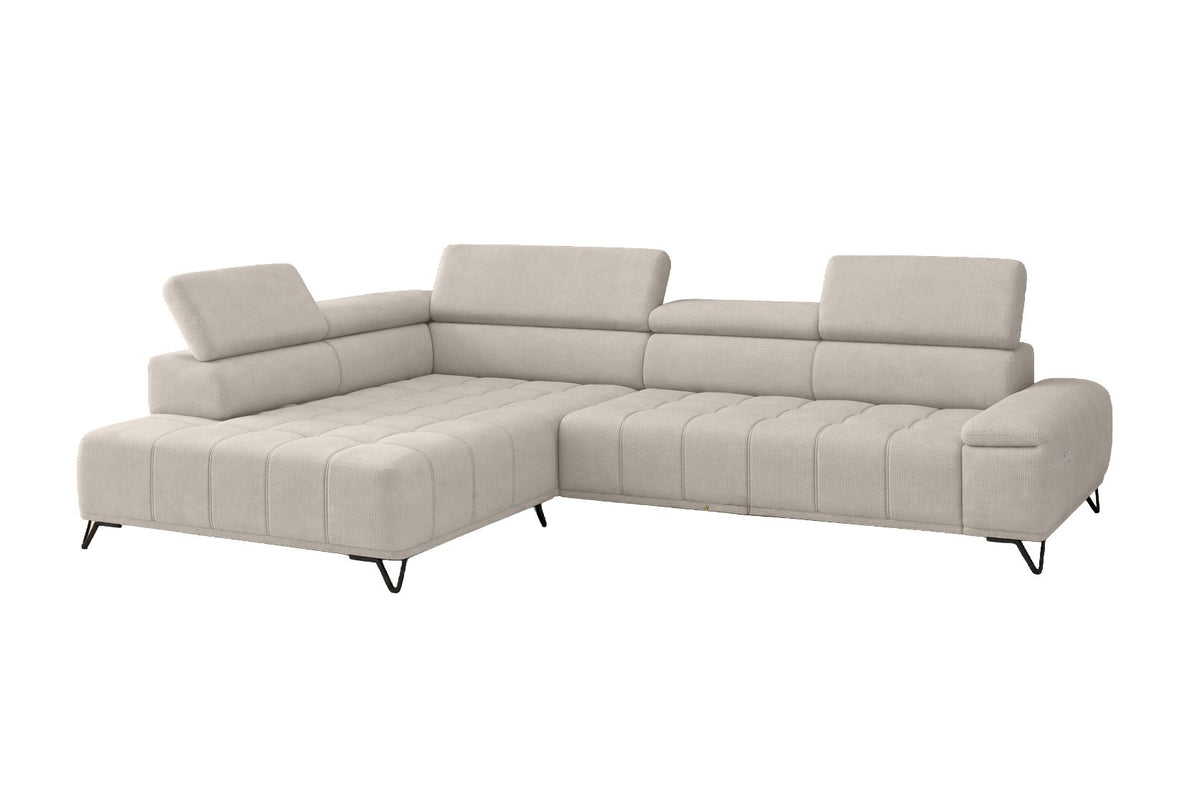 Designer Ecksofa Volo in Chenille Beige, Ottomane links