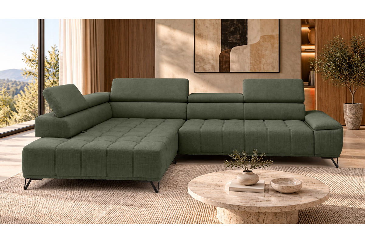 Ecksofa Volo in Chenille Grün, Ottomane links – Ansicht 3