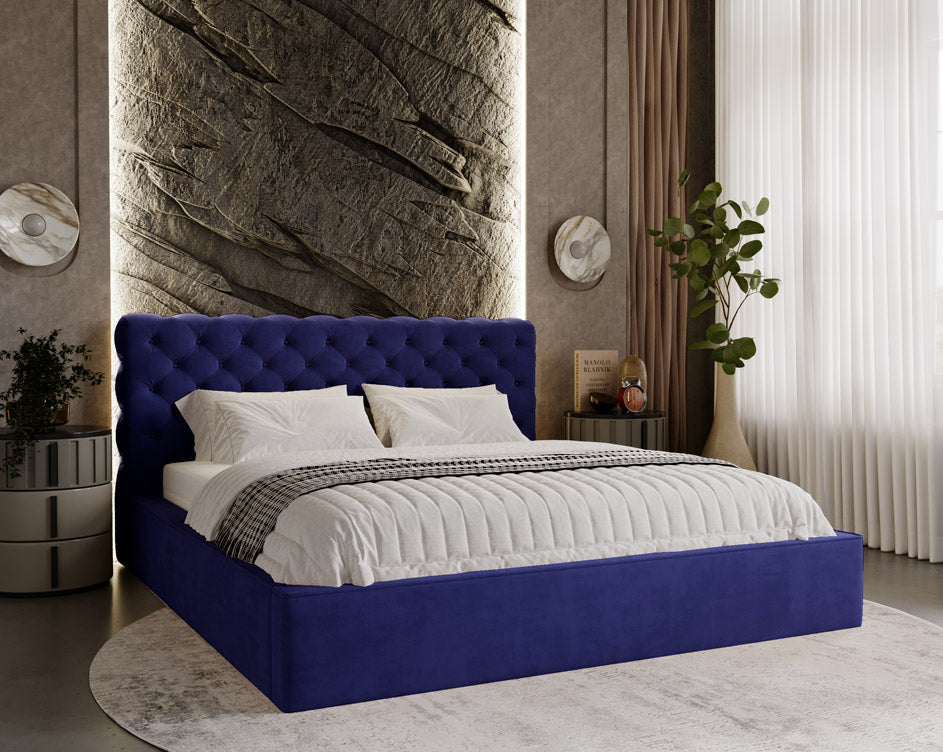 Designer gestoffeerd bed Florentina in fluweel met opbergruimte