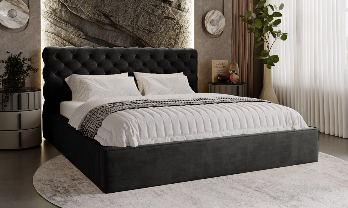 Designer gestoffeerd bed Florentina in fluweel met opbergruimte