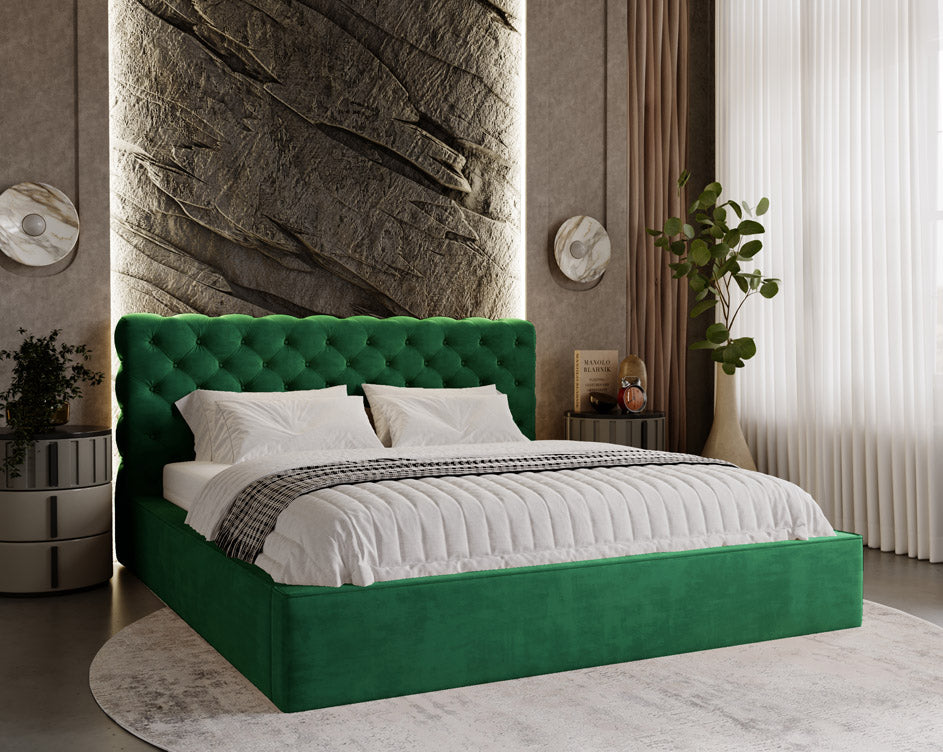 Designer gestoffeerd bed Florentina in fluweel met opbergruimte