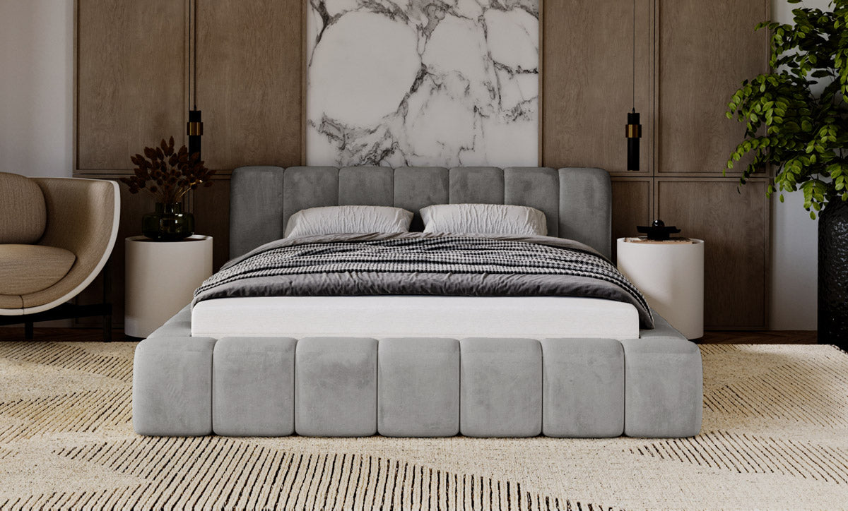 Designer gestoffeerd bed Raphael in fluweel met opbergruimte