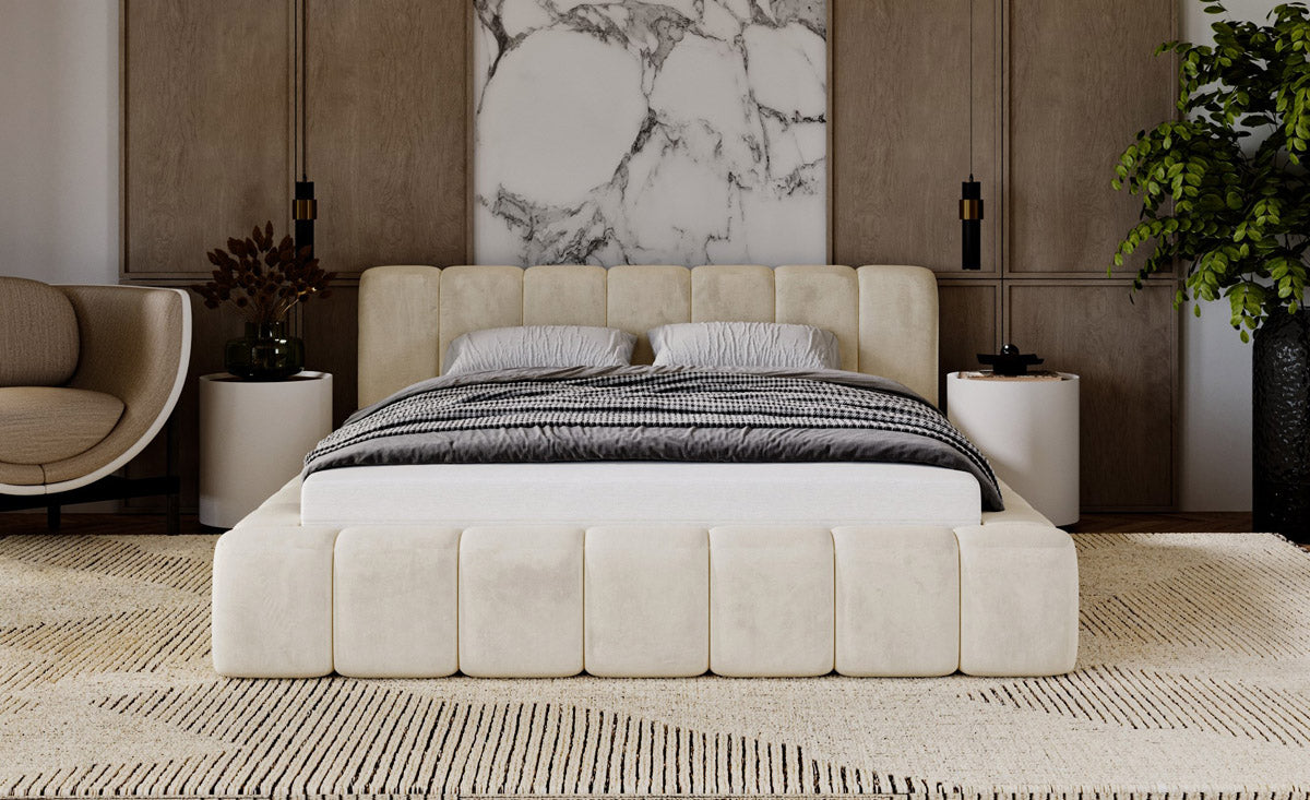 Designer gestoffeerd bed Raphael in fluweel met opbergruimte