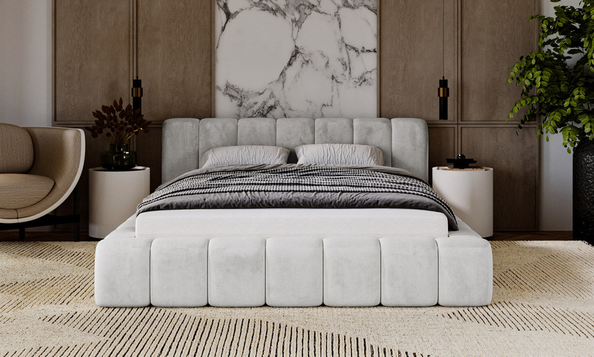 Designer gestoffeerd bed Raphael in fluweel met opbergruimte