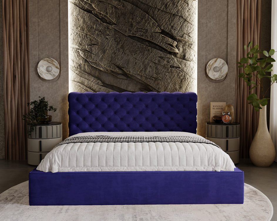 Designer gestoffeerd bed Florentina in fluweel met opbergruimte