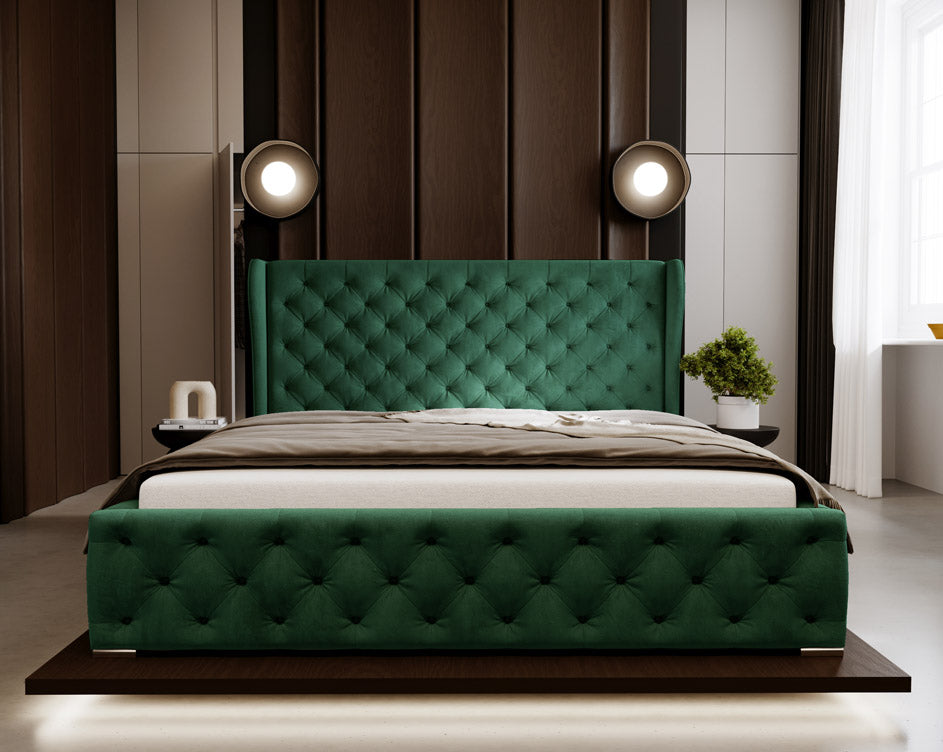 Designer gestoffeerd bed Royal in fluweel met opbergruimte