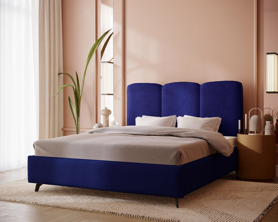 Designer gestoffeerd bed Mirella in fluweel zonder opbergruimte