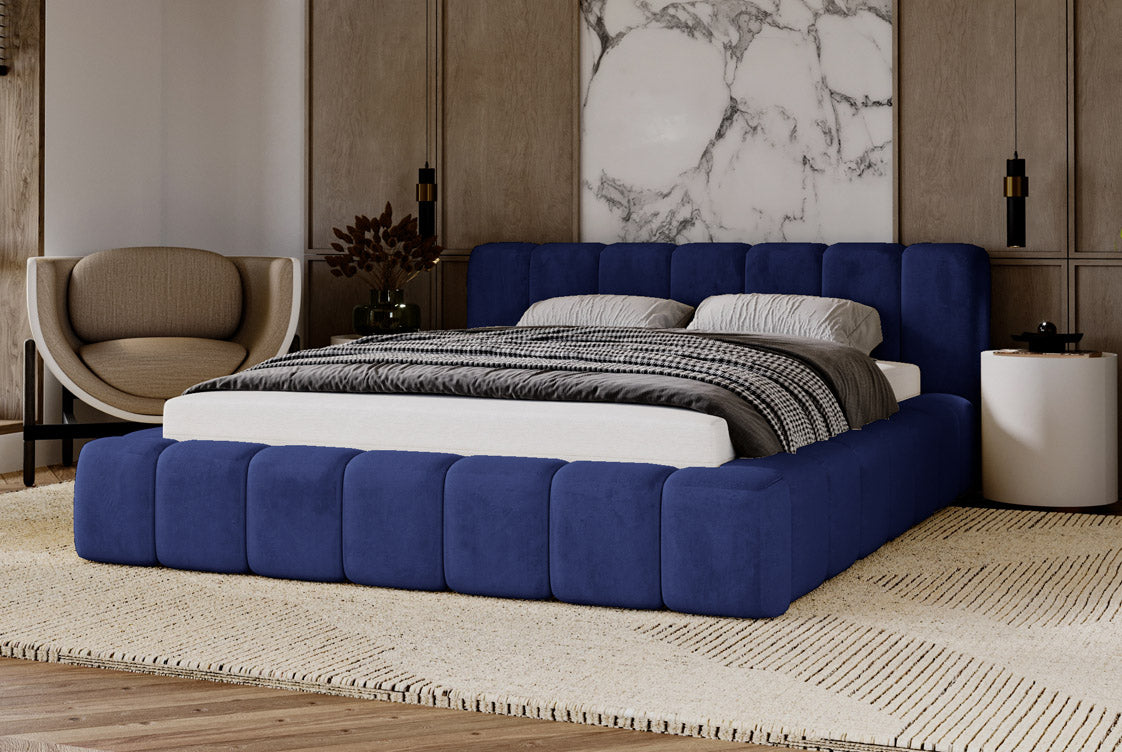 Designer gestoffeerd bed Raphael in fluweel met opbergruimte