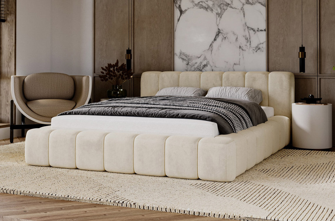 Designer gestoffeerd bed Raphael in fluweel met opbergruimte