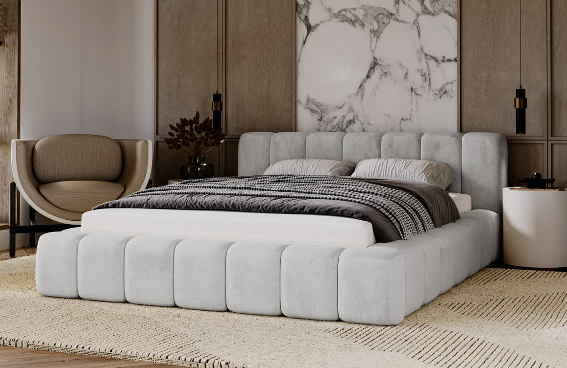 Designer gestoffeerd bed Raphael in fluweel met opbergruimte