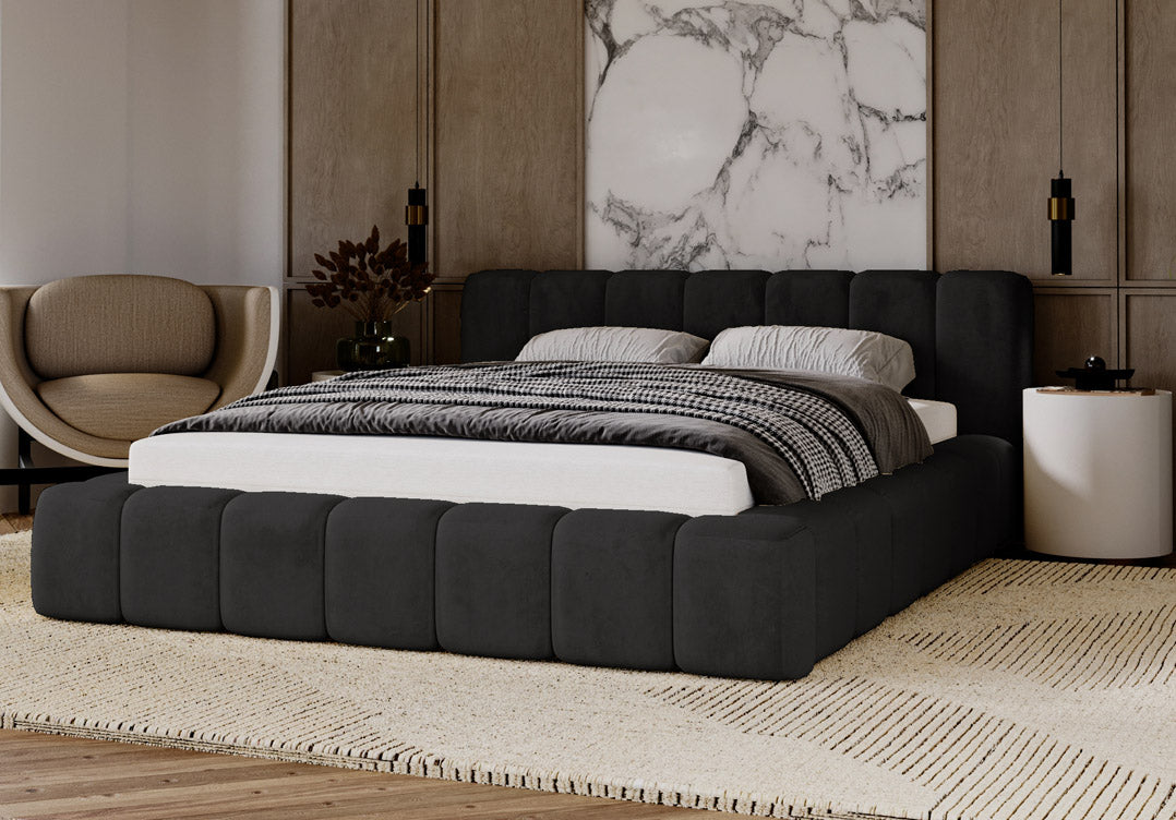 Designer gestoffeerd bed Raphael in fluweel met opbergruimte