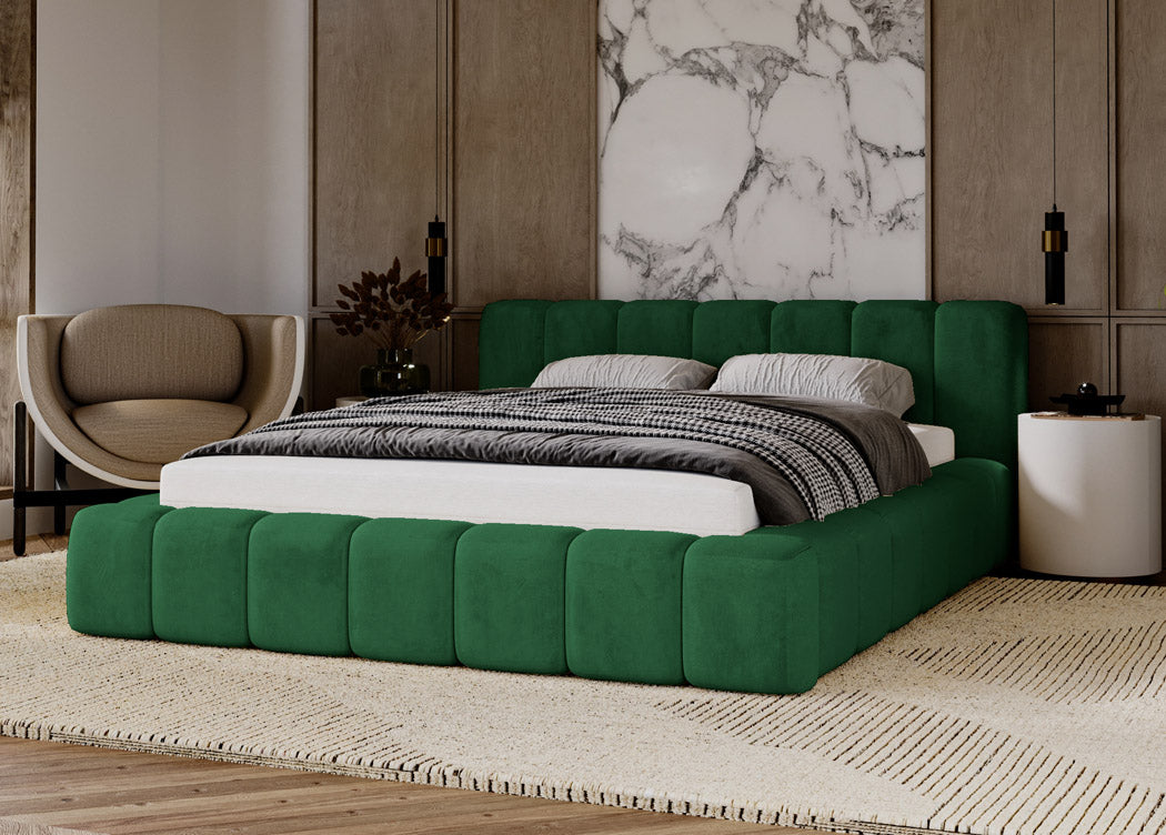 Designer gestoffeerd bed Raphael in fluweel met opbergruimte