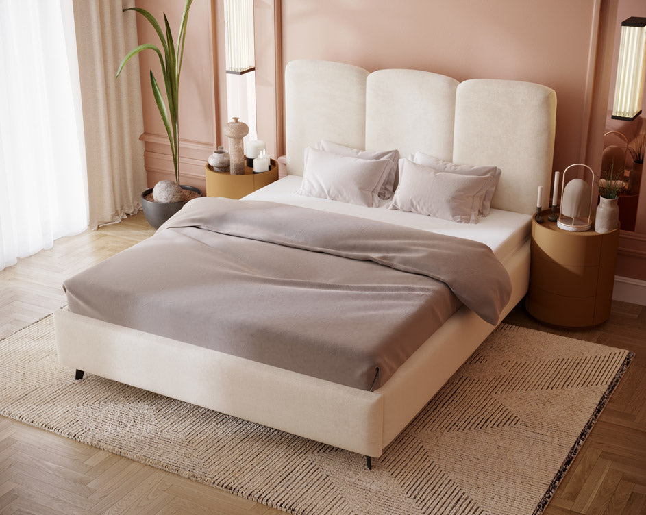 Designer gestoffeerd bed Mirella in fluweel zonder opbergruimte