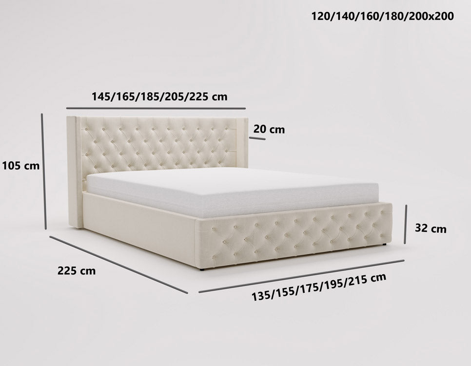 Designer gestoffeerd bed Celestia in fluweel met opbergruimte