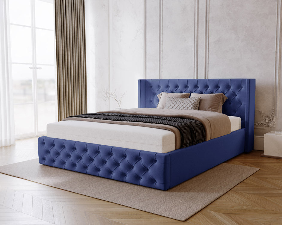 Designer gestoffeerd bed Celestia in fluweel met opbergruimte