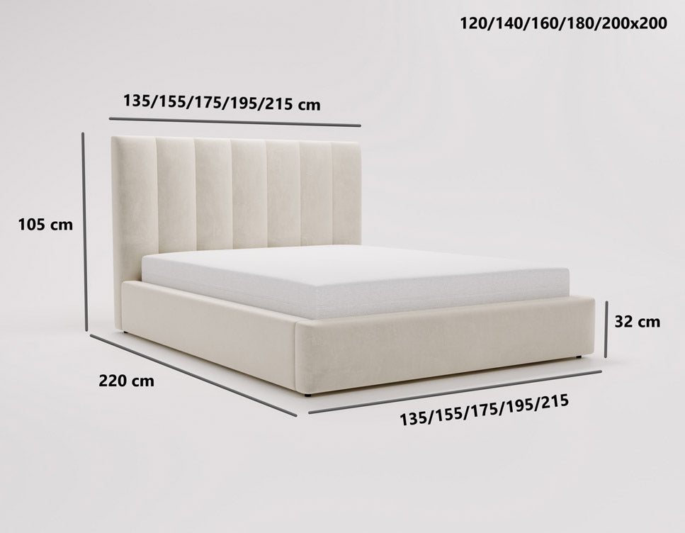 Designer gestoffeerd bed Lunera in fluweel met opbergruimte