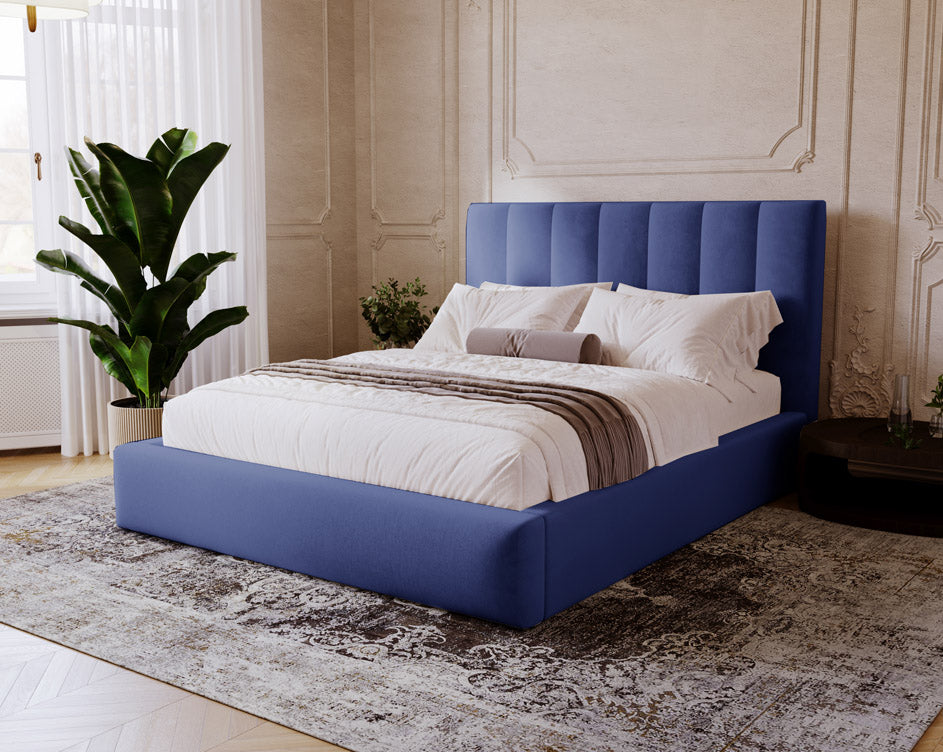 Designer gestoffeerd bed Lunera in fluweel met opbergruimte