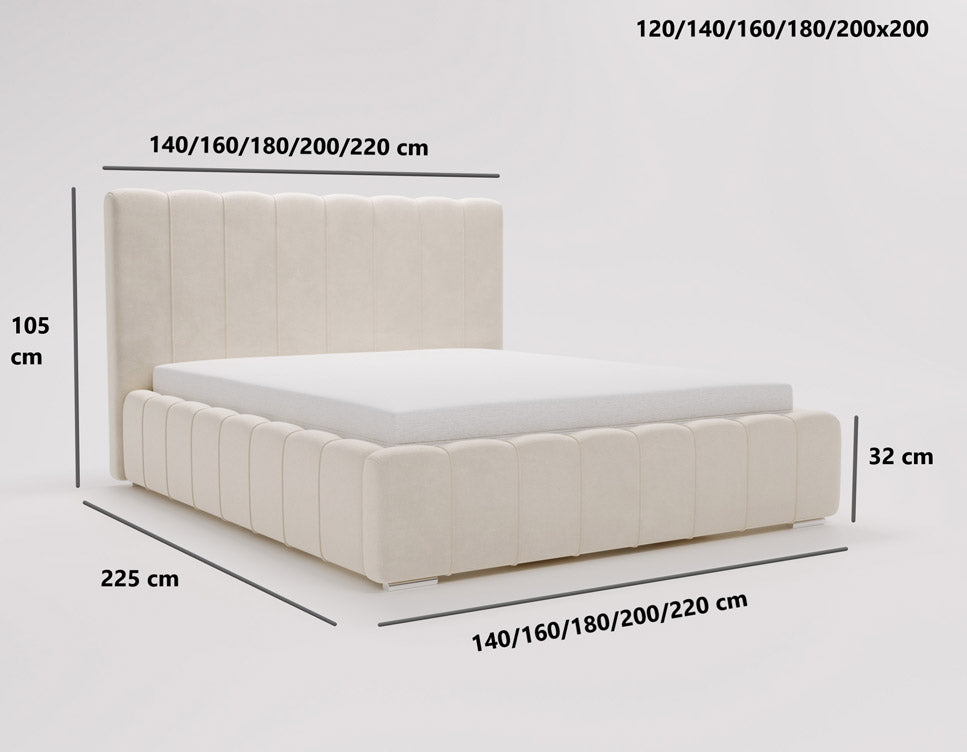 Designer gestoffeerd bed Alvano in fluweel met opbergruimte