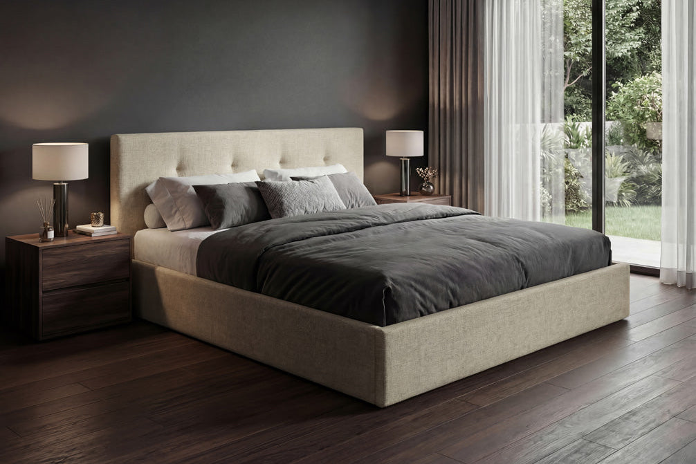 Designer gestoffeerd bed Alva in Fluweel met opbergruimte