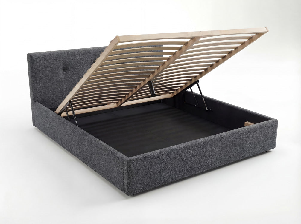 Designer gestoffeerd bed Alva in Fluweel met opbergruimte