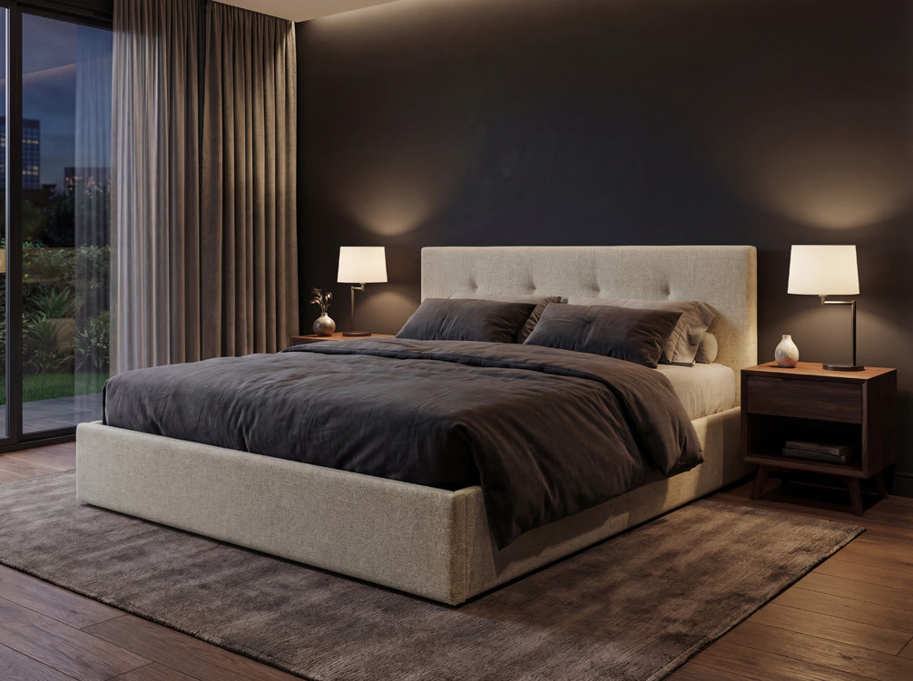 Designer gestoffeerd bed Alva in Fluweel met opbergruimte