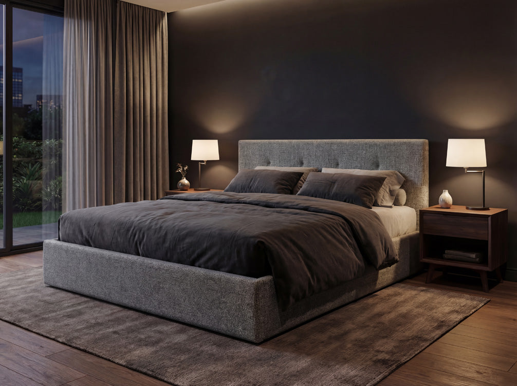 Designer gestoffeerd bed Alva in Fluweel met opbergruimte