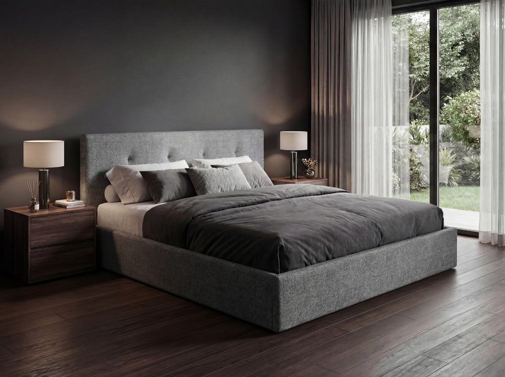 Designer gestoffeerd bed Alva in Fluweel met opbergruimte