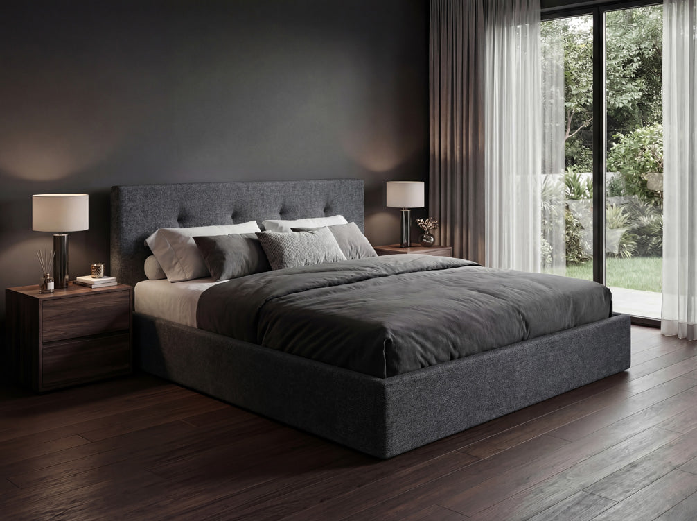 Designer gestoffeerd bed Alva in Fluweel met opbergruimte