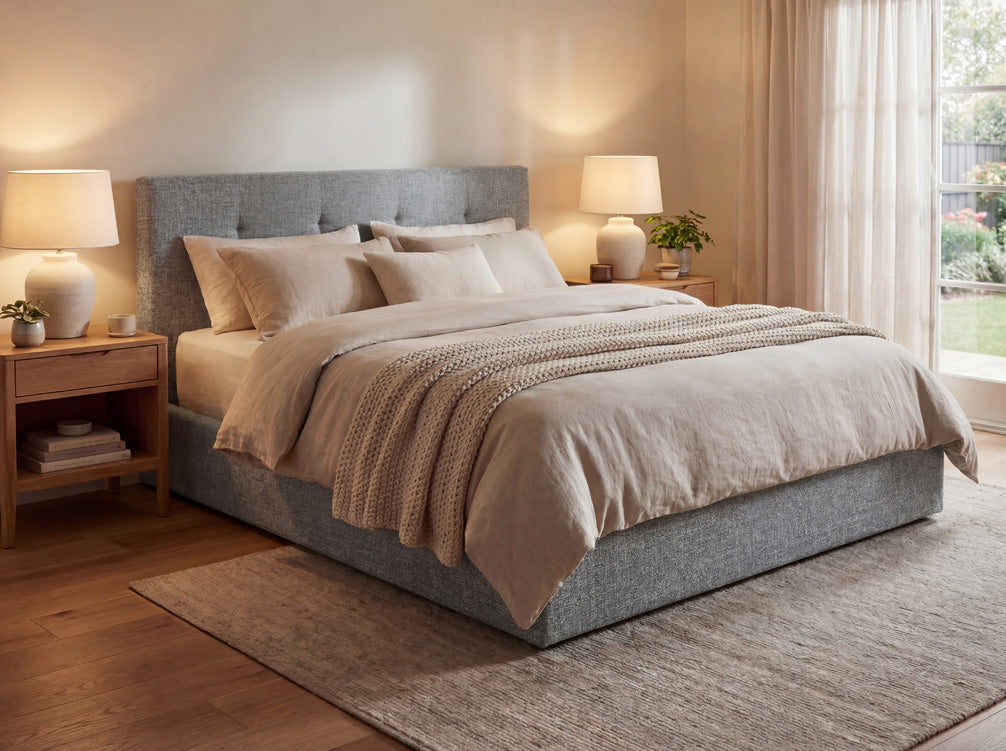 Designer gestoffeerd bed Alva in Fluweel met opbergruimte