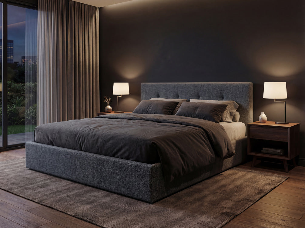 Designer gestoffeerd bed Alva in Fluweel met opbergruimte