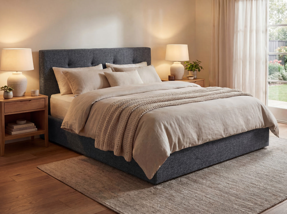 Designer gestoffeerd bed Alva in Fluweel met opbergruimte