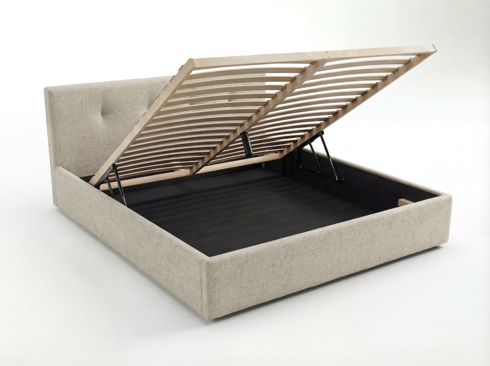 Designer gestoffeerd bed Alva in Fluweel met opbergruimte