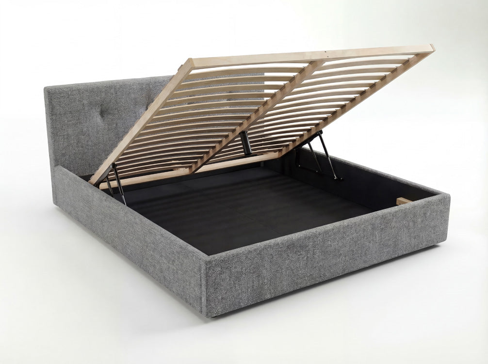 Designer gestoffeerd bed Alva in Fluweel met opbergruimte