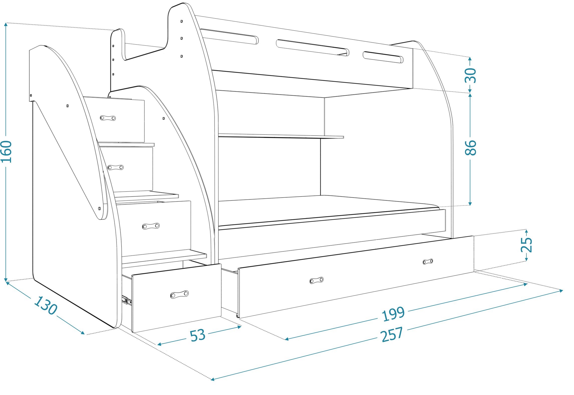 Kinderhoogslaper Heaven - met drie ligvlakken, bergruimte en matrassen inbegrepen