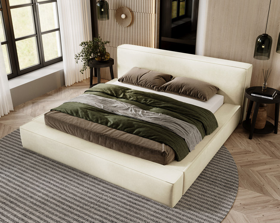 Designer gestoffeerd bed Sleepy in fluweel met opbergruimte