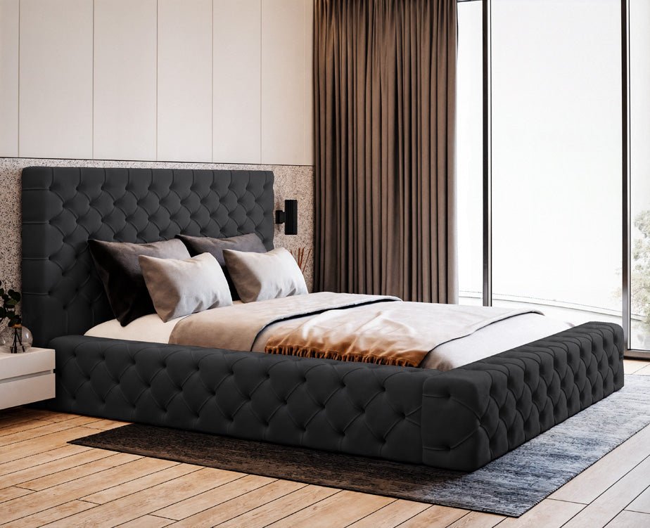 Designer gestoffeerd bed Lana Fluweel met opbergruimte