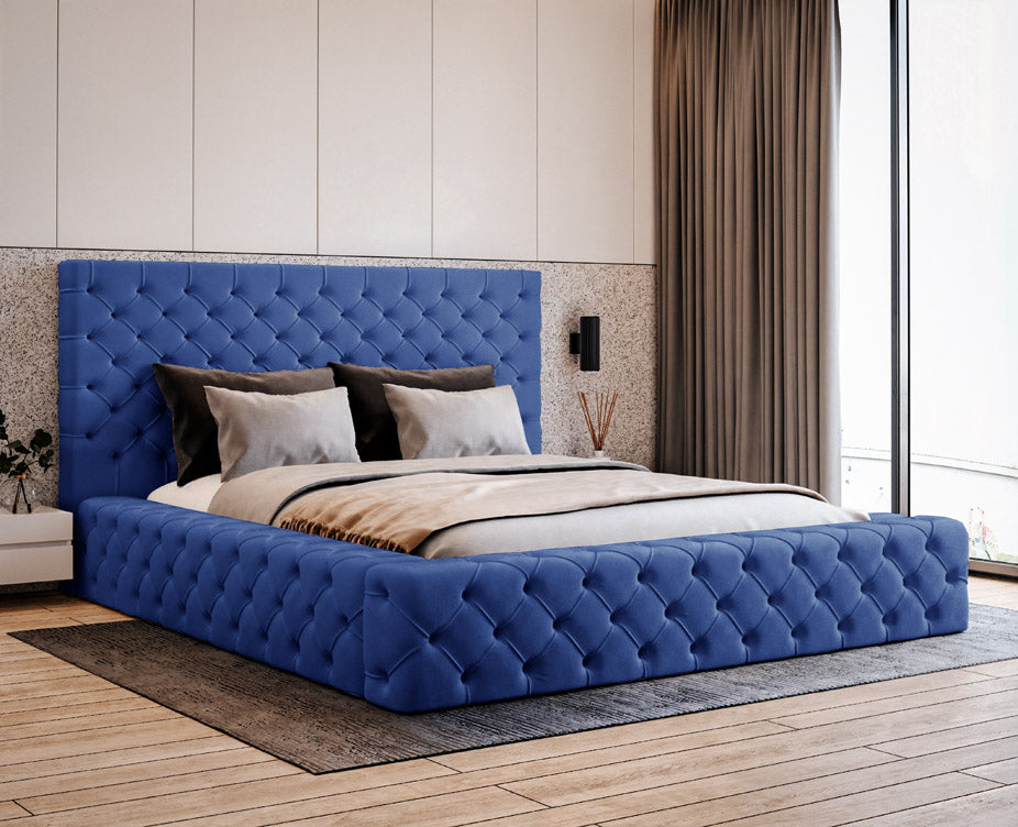 Designer gestoffeerd bed Prestige in fluweel met opbergruimte