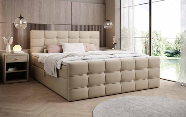 Boxspringbed Luxor van kunstleer met opbergruimte