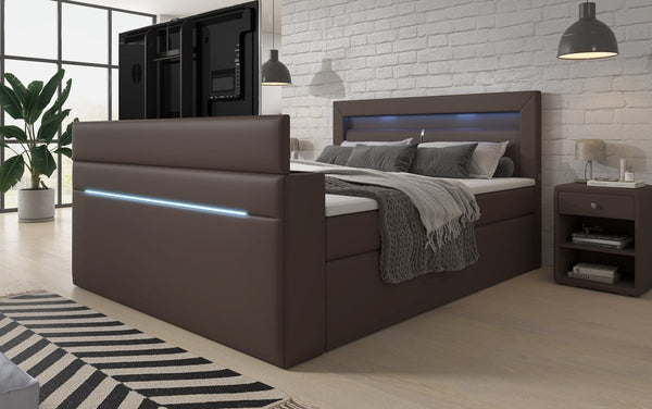 Boxspringbed Reposito met TV-lift, USB, LED en opbergruimte