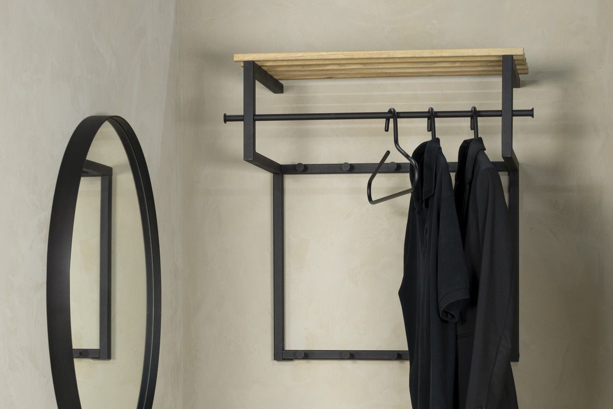Designer Wandgarderobe Bosco - Schwarz / Eiche