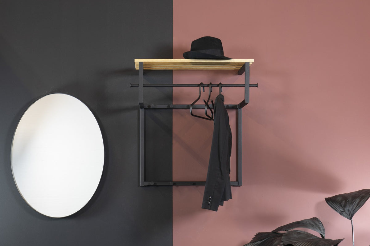 Designer Wandgarderobe Bosco - Schwarz / Eiche