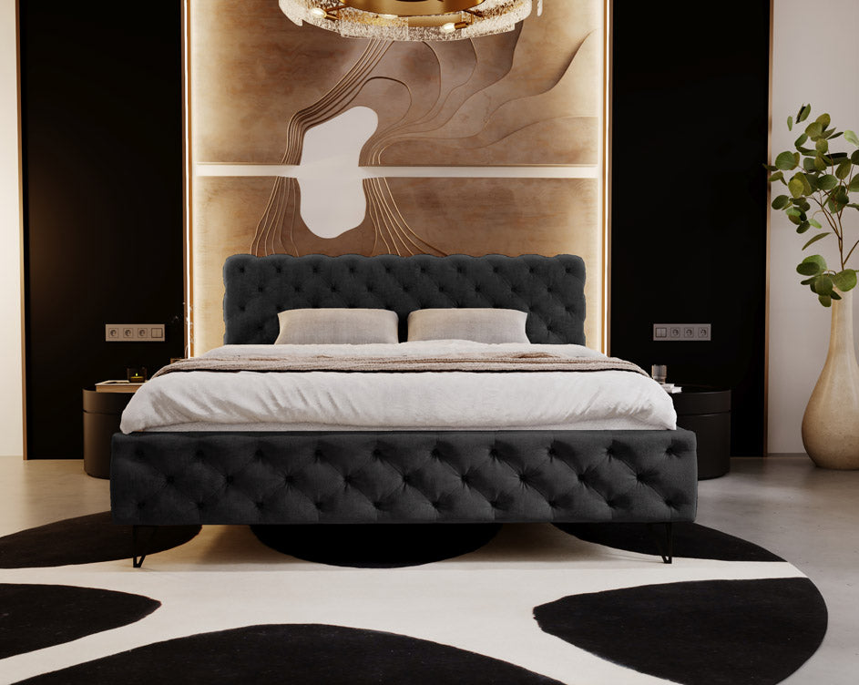 Designer gestoffeerd bed Sienna in fluweel zonder opbergruimte