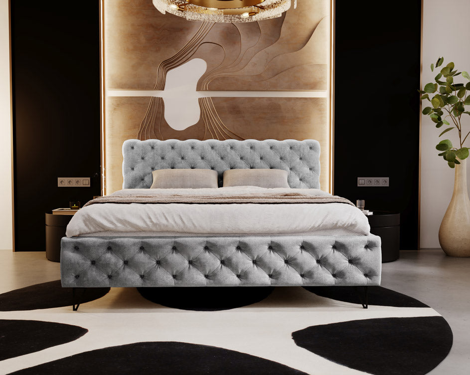 Designer gestoffeerd bed Sienna in fluweel zonder opbergruimte