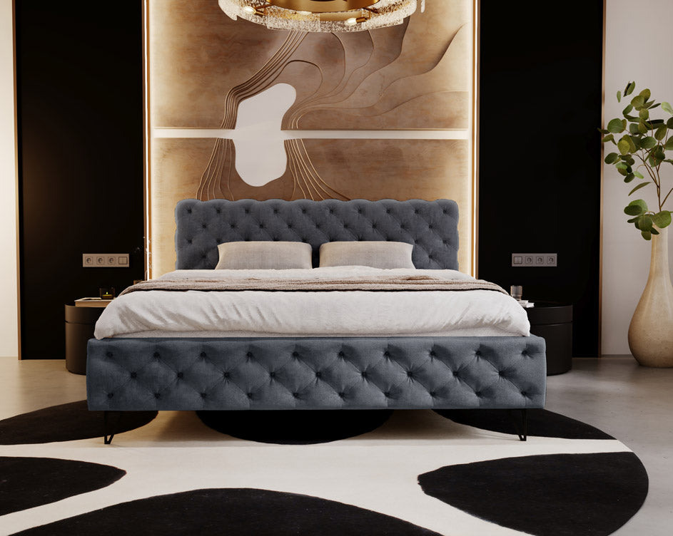 Designer gestoffeerd bed Sienna in fluweel zonder opbergruimte