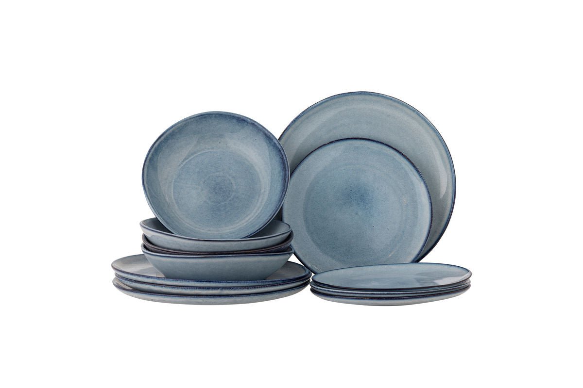 Serviesset Tokio – Gespetterde glazuur met donkere rand (12-delig)