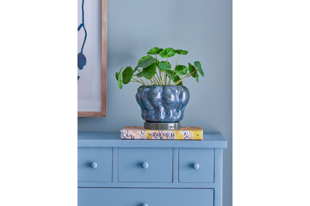 Bloempot „Aurelia“ met onderschotel – steengoed met glanzende glazuur